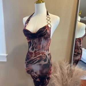 Elegant Halter Dress with Animal Print